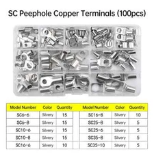 100pcs  Tinned Copper Wire Lugs  Ends Terminal Connectors Assortment Kits