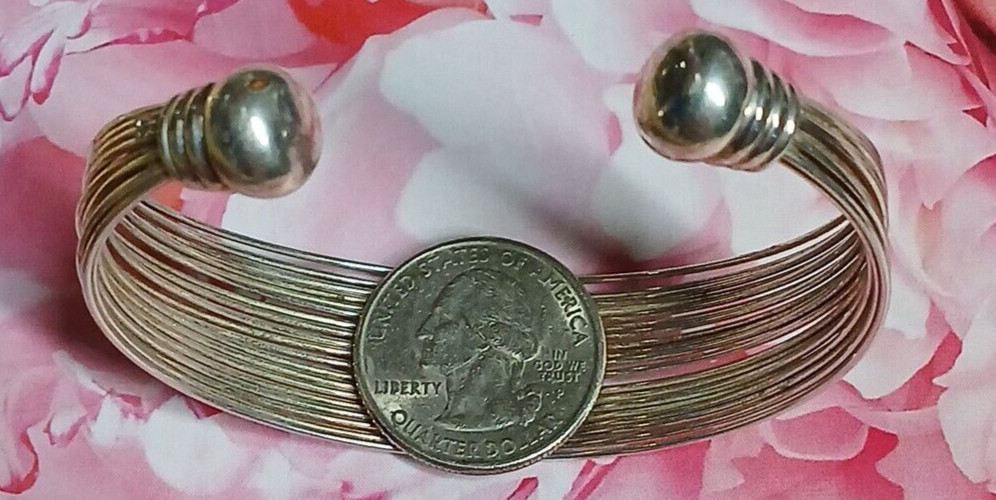 Multi Strand Wire Silver Tone Open Cuff Bracelet - image 6