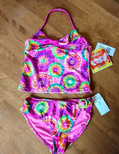 NWT $30 Angel Beach Girls 2 Pc Tankini Swimsuit Size 10 Tie-dye Look