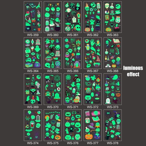 20 Sheets Luminous Halloween Glow Tattoos Temporary Glow In The Dark Tattoos - Picture 2 of 7