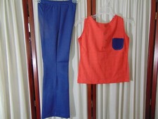 1970s Girl's Bellbottom Pants Top Set-M-Red/White/Blue-MWT-COOL CUTE- SALE