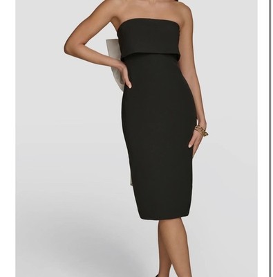Donna Karan Contrast Bow Back Strapless Cocktail Dress