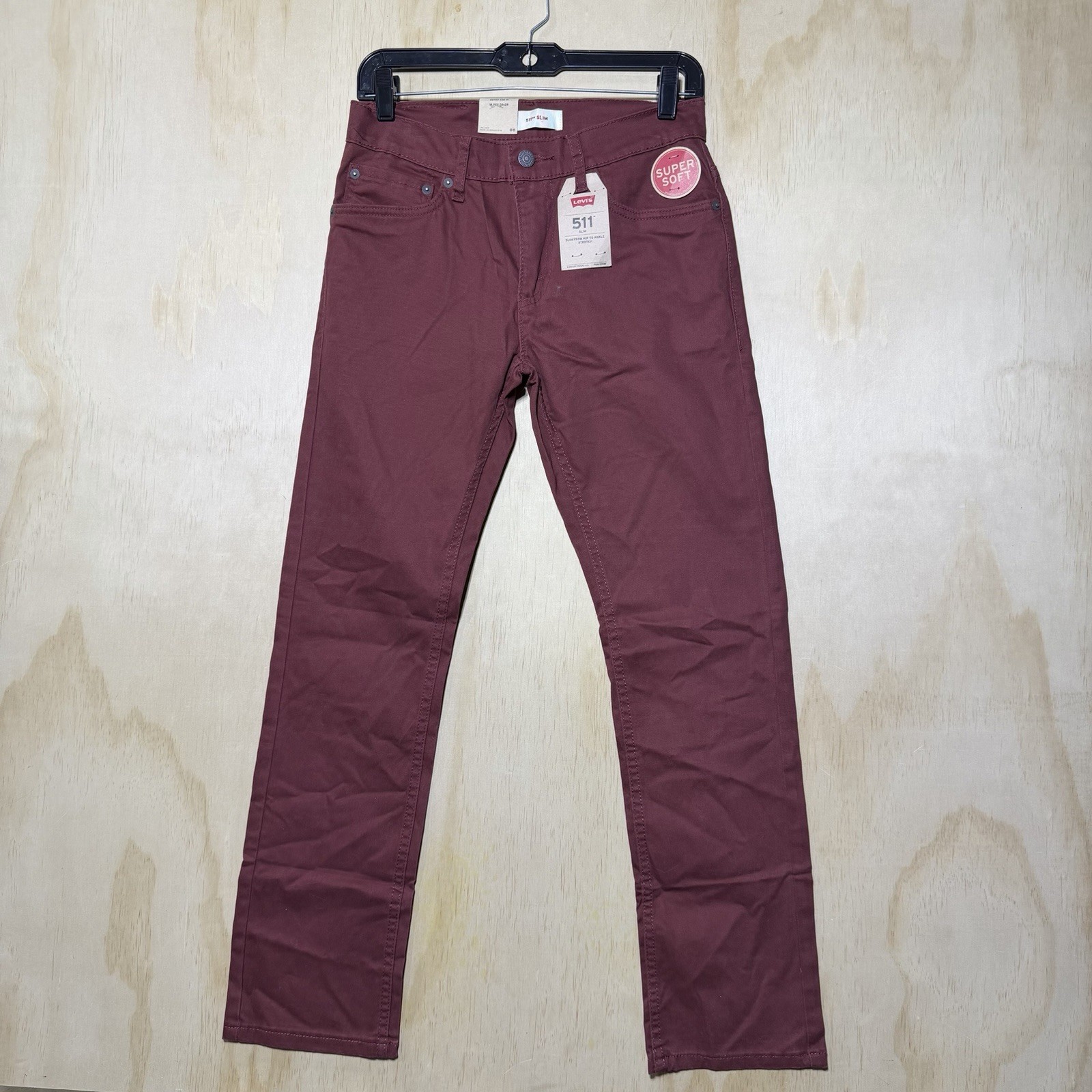 Burgundy Super Soft Stretch Mens 28x28 Nwt Red
