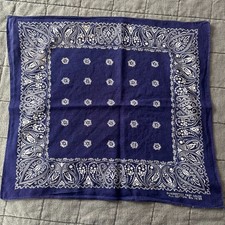Vintage RN 14193 Blue Cotton Bandana Handkerchief Paisley Fast Color Guaranteed