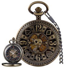 Men's Mechanical Hand Wind Pocket Watch Roman Numerals Steampunk with Chain Box
