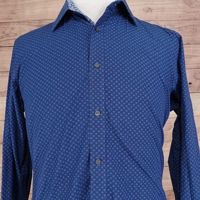 Ted Baker Endurance Shirt Mens 16 34/35 Blue Long Sleeve Button Down Micro Print