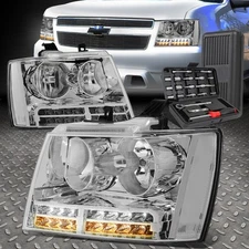 FOR 07-14 TAHOE SUBURBAN LED DRL TURN SIGNAL CHROME/CLEAR HEADLIGHTS+TOOL SET