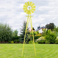 4-foot Iron Windmill Yellow Outdoor Weather Resistant Home Yard 8 FT Garden