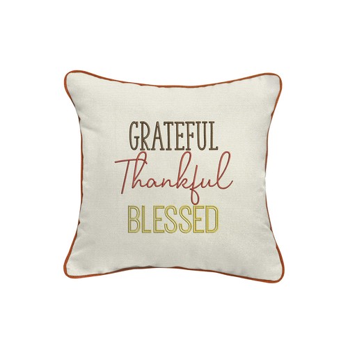 Sorra Home Grateful Thankful Blessed Indoor/Outdoor Pillow, Natural, Rust