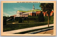 Vintage Linen Postcard Handley High School Winchester VA Historic Building AA7