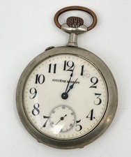 Orologio da tasca vintage Système Roskopf lancette blu quadrante secondario cassa metallo 1900