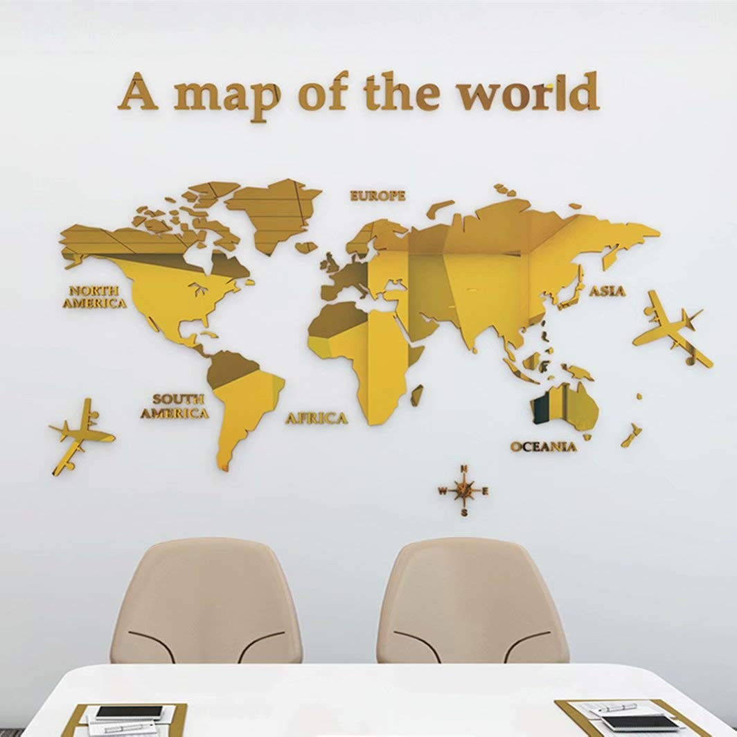 Carte du monde stickers 3D déco murale autocollante grand format pour chambre