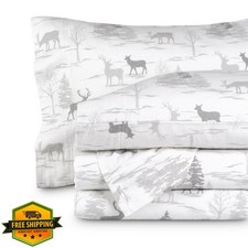 Bare Home King Elk Flannel Sheet Set, 100 Cotton, Deep Pocket, Velvety Soft