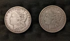 Two 1921  Morgan Silver Dollars lot. San Fransico & Denver 90% SilverTwo shades.