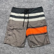 ONeill Mens Striped Board Shorts Grey Orange Size 34 Surf Swim Trunks Cargo