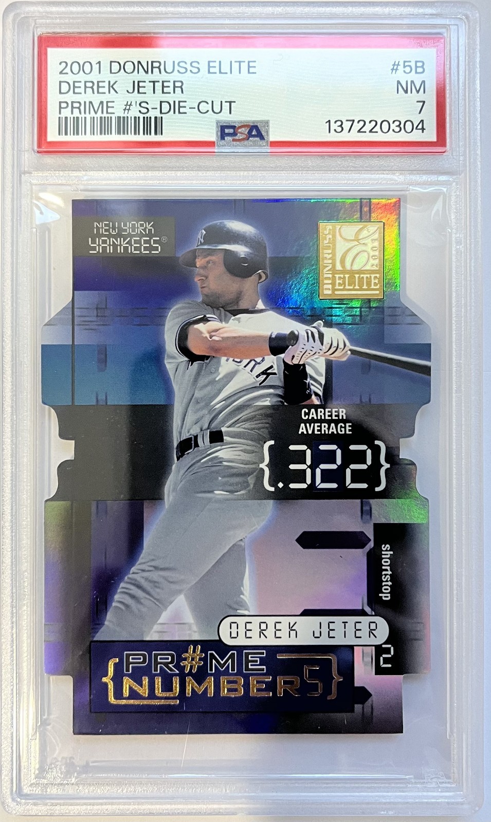 2001 Donruss Elite Prime #s Die-Cut #5B Derek Jeter /302 PSA 7 (pop:2, higher:8)