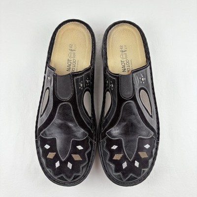 NAOT Dark Brown Leather Clogs Mules Embroidery Accents Women's   Euro 42   US 11