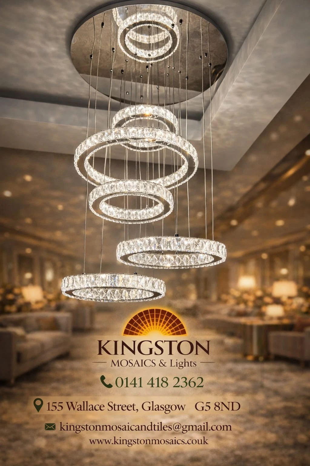 Luxury Crystal LED Multi-Ring Chandelier Ceiling Light – Modern Spiral Pendant - Picture 1 of 10