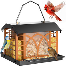 Bird Feeders for Outdoors Hanging, Metal Bird Feeder with Double Suet Cage Weath