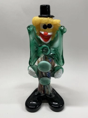 Vintage Murano glass clown, green suit