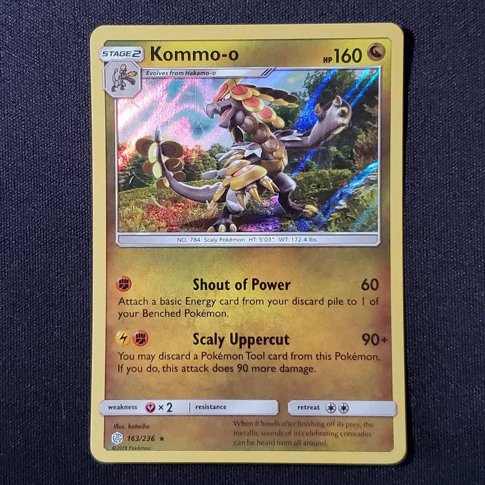 Kommo-o 163/236 Holo Rare Cosmic Eclipse Pokemon Lightly Played