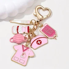 Pink Nurse Medical Themed Charm Keychain Key Ring Purse Car Charm Backback Bag