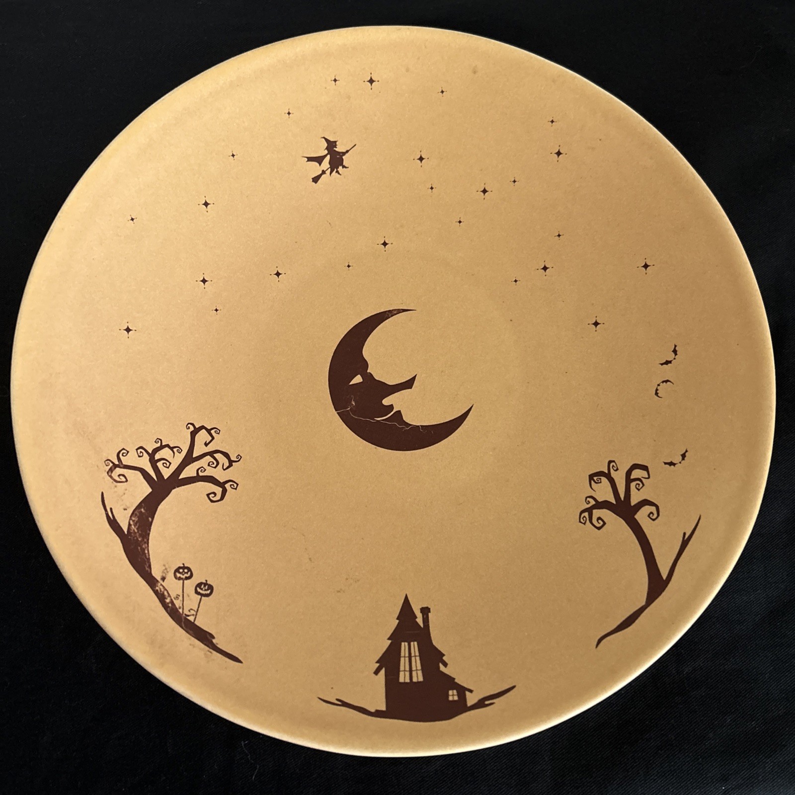 Lonesomeville Art Pottery Bowl Halloween Haunted Matte Witch Moon House Trees 11