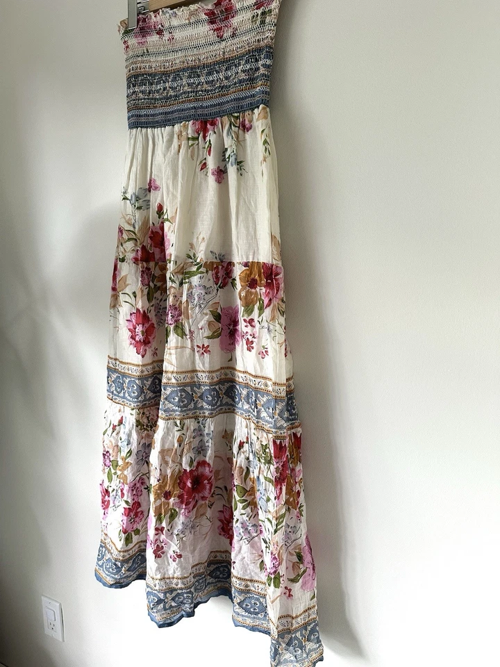 Смокинг макси цветочный хлопок платье коттеджкор сад девочка богемное побережье ковбой - Изображение 2 из 4