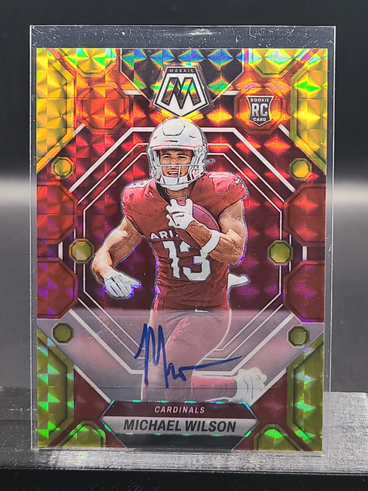 2023 Panini Mosaic Michael Wilson #350 Rookie Auto Choice Fusion Red Yellow (RC)