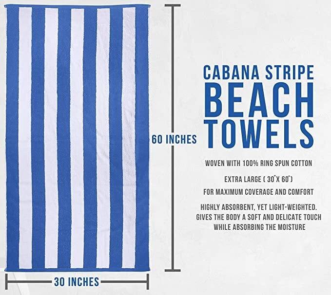 Cabana Stripe Beach Towel 30 x60 Inches Beach Pool Towel Pack of 4 Utopia Towels - Image 2 of 4