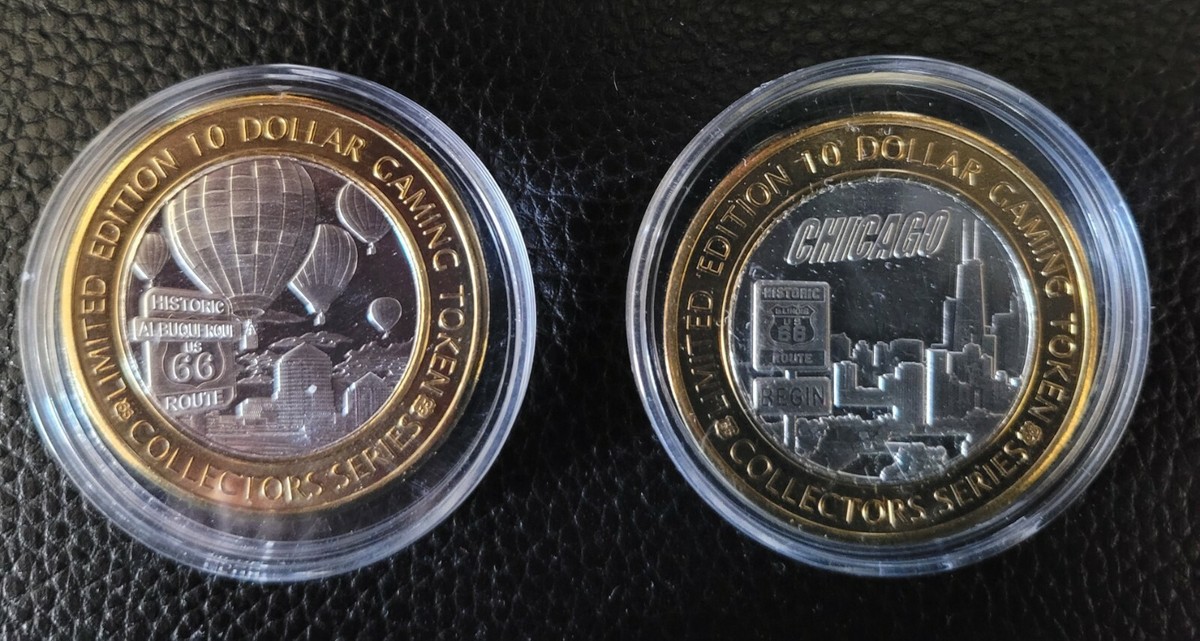 貨幣 Route66 Route 66 2 COLLECTIBLE $10 Casino Tokens - New Mexico