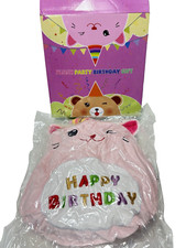 Pink Kitty Cat Party Hat Plush Birthday Stuffed Animal Soft Toy Gift