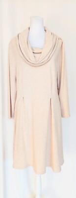 Cupio Cowl Neck Pullover Knit Pleated Front Dress Womens Size XL Oatmeal Beige