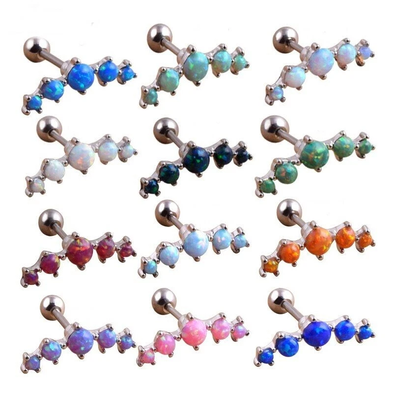 Juego de puntas de ópalo de acero inoxidable oreja tragus cartílago hélice pendiente pernos perforadores Foto 2 de 4