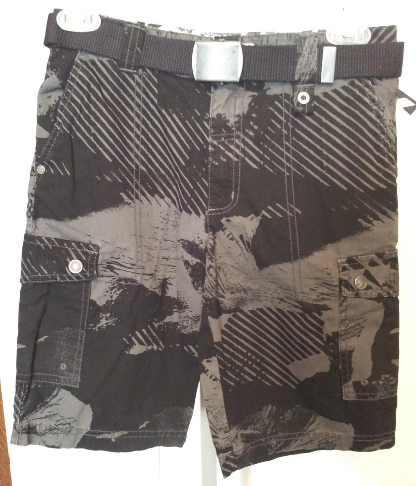 Pantalones Cortos Shaun Blanco Negro Gris Geométrico Talla 10 Cintura Ajustable Cinturón Algodón Foto 4 de 4