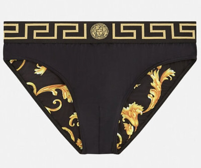 NWT Versace Greca Border Medusa Barocco Black Swim Brief Bathing Suit 8 XXL $395