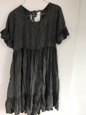 Exist women gray rayon short sleeve ruffled hem back tie dress size S