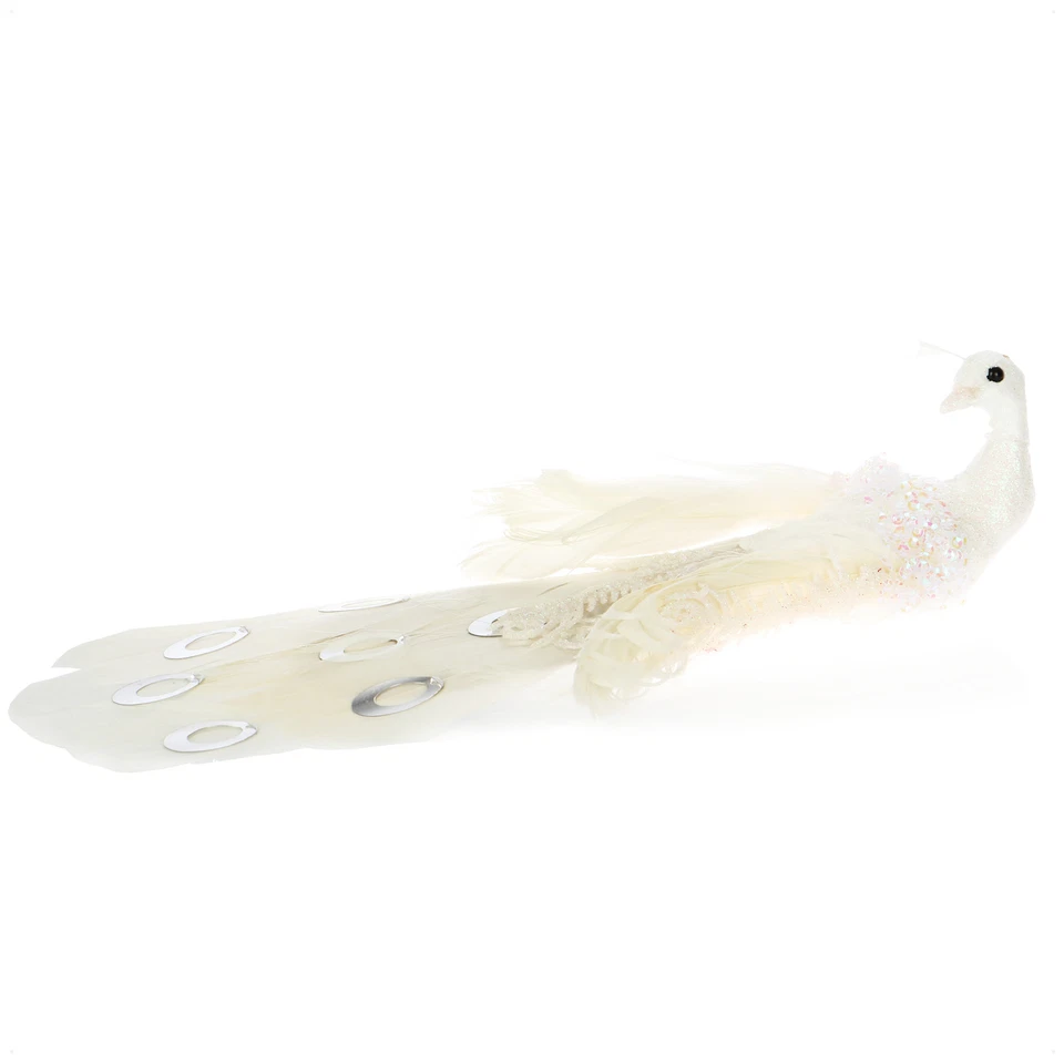 2x Christbaumschmuck Deko Vogel - Pfau mit Pailletten für Weihnachtsbaum - weiß - Bild 3 von 4