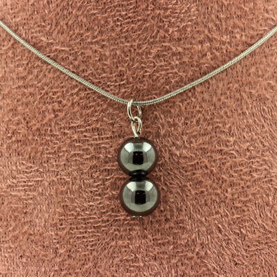 Collier Avec 2 Perles D'hématite 8mm Sur Chaîne Acier Inoxydable - Bijou Pour Femmes Et Hommes - Neuf