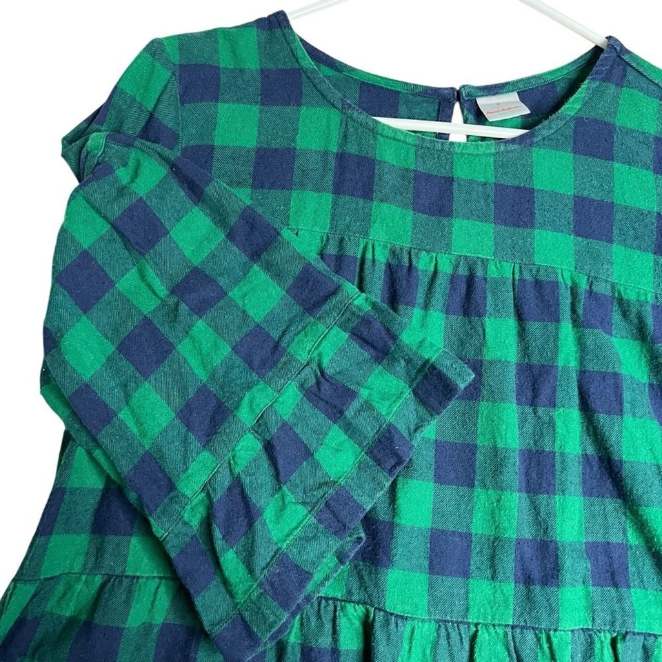 Hanna Andersson Girls Dress Medium Plaid Holiday Flannel Cotton Green Blue - Image 3 of 4