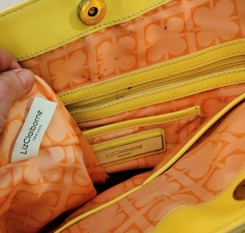 Vintage Retro Liz Claiborne Neon Yellow Boho Faux Patent Leather Satchel Purse - Picture 11 of 18