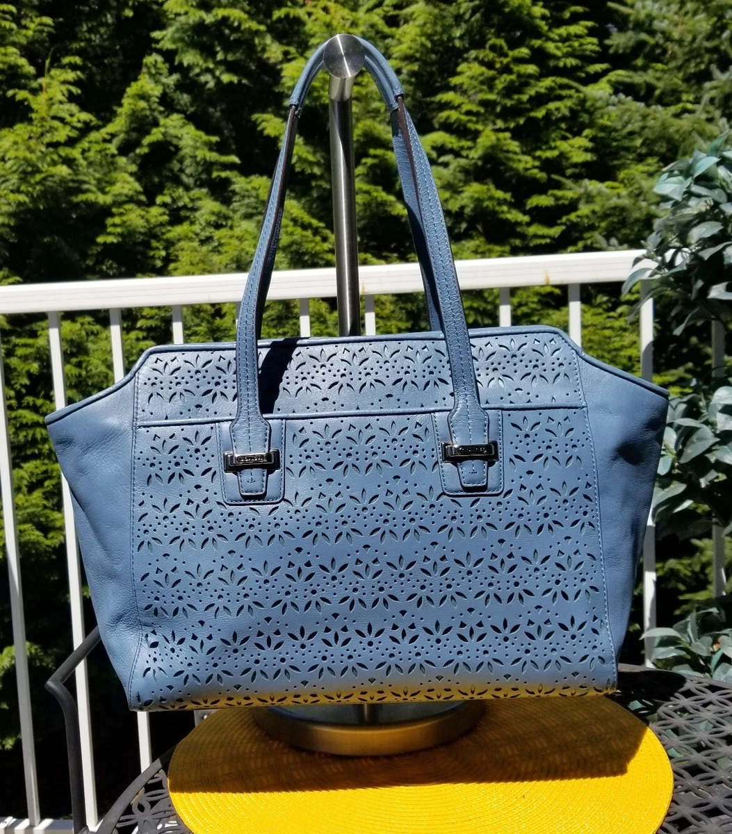 Authentic COACH #27391 Taylor Eyelet Blue Leather Carryall Tote Bag Purse