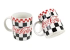 2x Vintage Coca-Cola Coke Checkered Coffee Mug Cup Gibson Red White Black 1996
