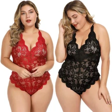 Plus Size Lace Teddy Women Sexy Lingerie Bodysuit One Piece Babydoll Nightwear