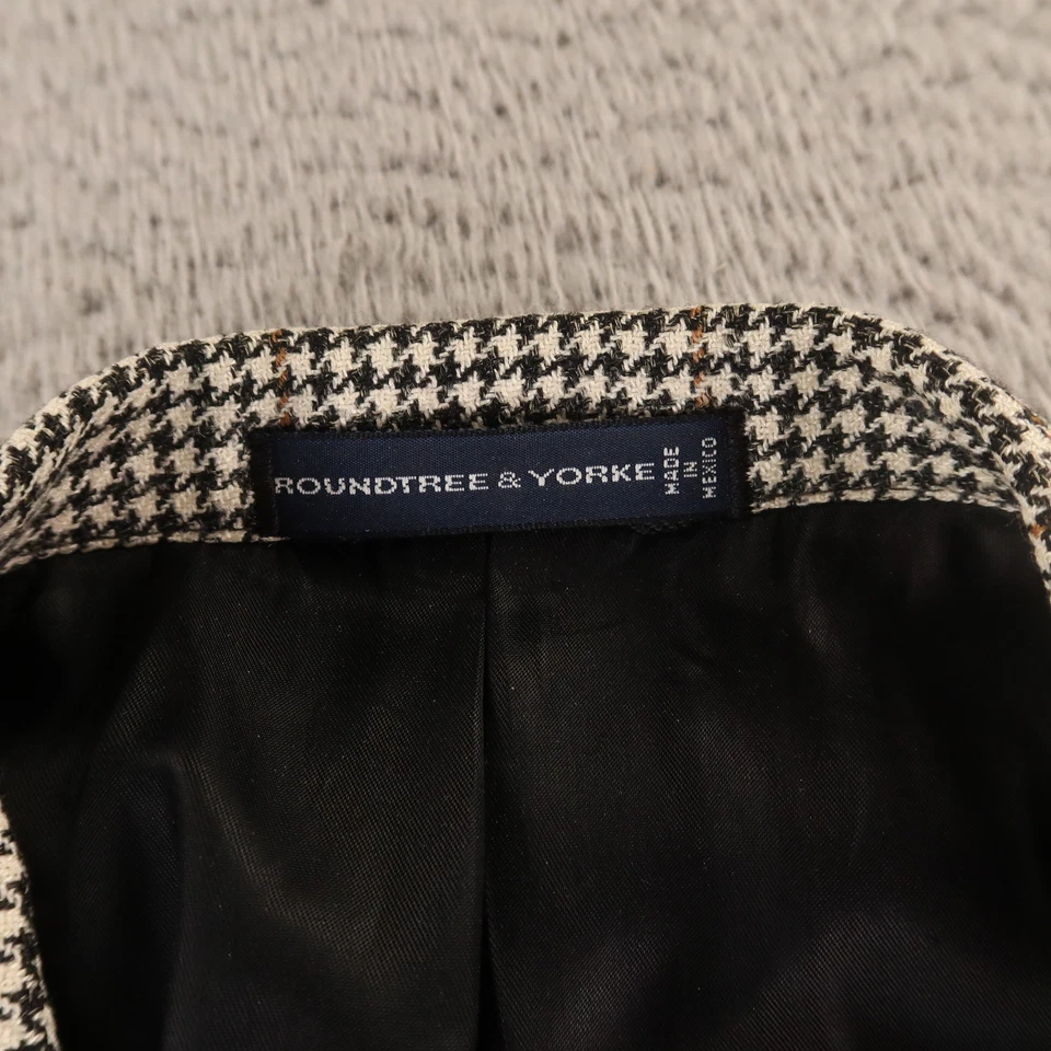 Chaqueta Blazer De Colección Gun Check L LT Beige Negro Pata de Gallo Lana Seda Lino 44L Foto 3 de 4