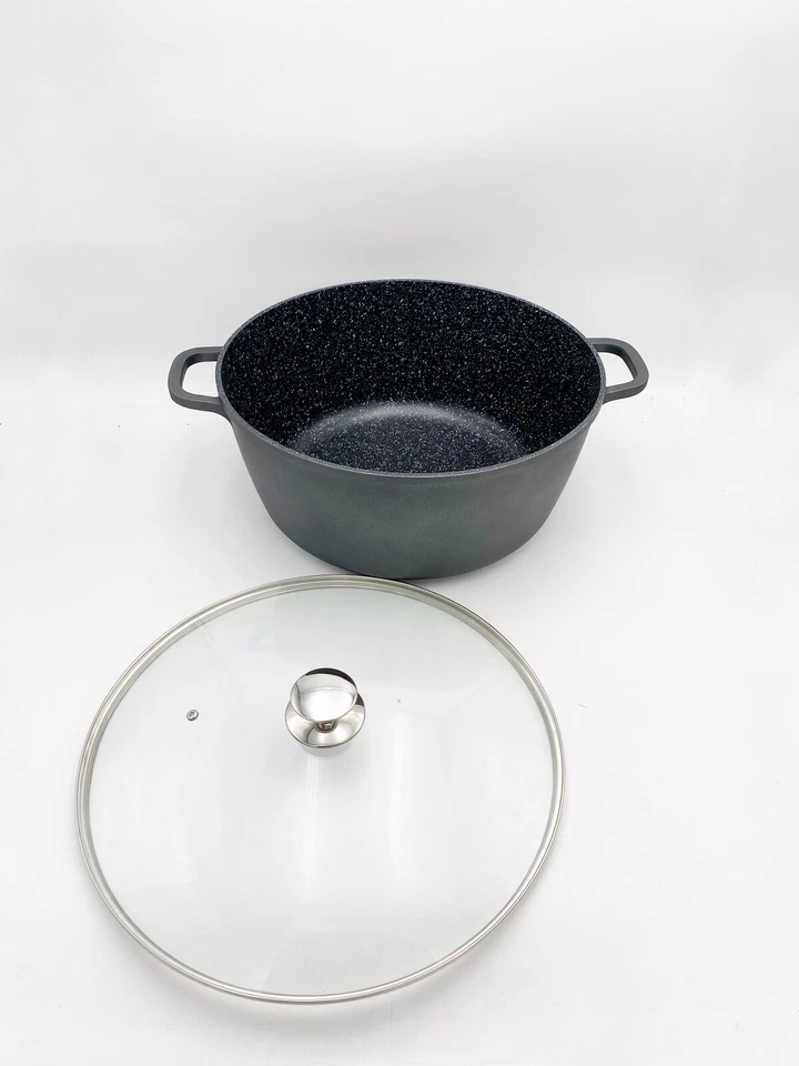 Casseruola 40cm. Pietra Vulcanica Antiaderente Con Coperchio In Vetro Induzione - Immagine 4 di 4