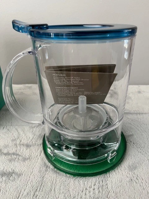 Teavana PERFECTEA MAKER 2016 NIB 16 Oz Oval Tea Infuser Blue Lid Green Coaster - Image 2 of 4