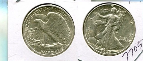 1942 D WALKING LIBERTY SILVER HALF DOLLAR BU 7705T