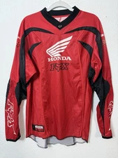 Vintage 00s Honda Fox Racing Motocross Jersey Honda CR Red Sz L FLAW