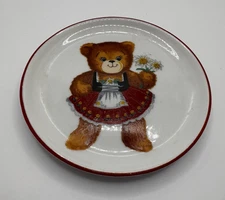 Reutter Porzellan W. Germany small saucer Red Bear holding daisies 4" x 4"